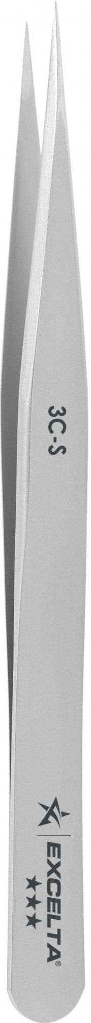 Tweezers: Stainless Steel, Point, Straight Tip, 0.004 in Tip Thick