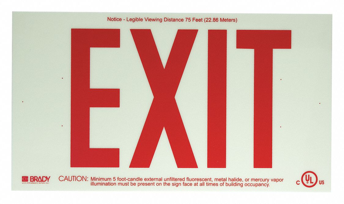 EXIT SIGN, PLASTIC, 15 IN WIDTH, 8½ IN HEIGHT, BRACKET, EXIT, RED