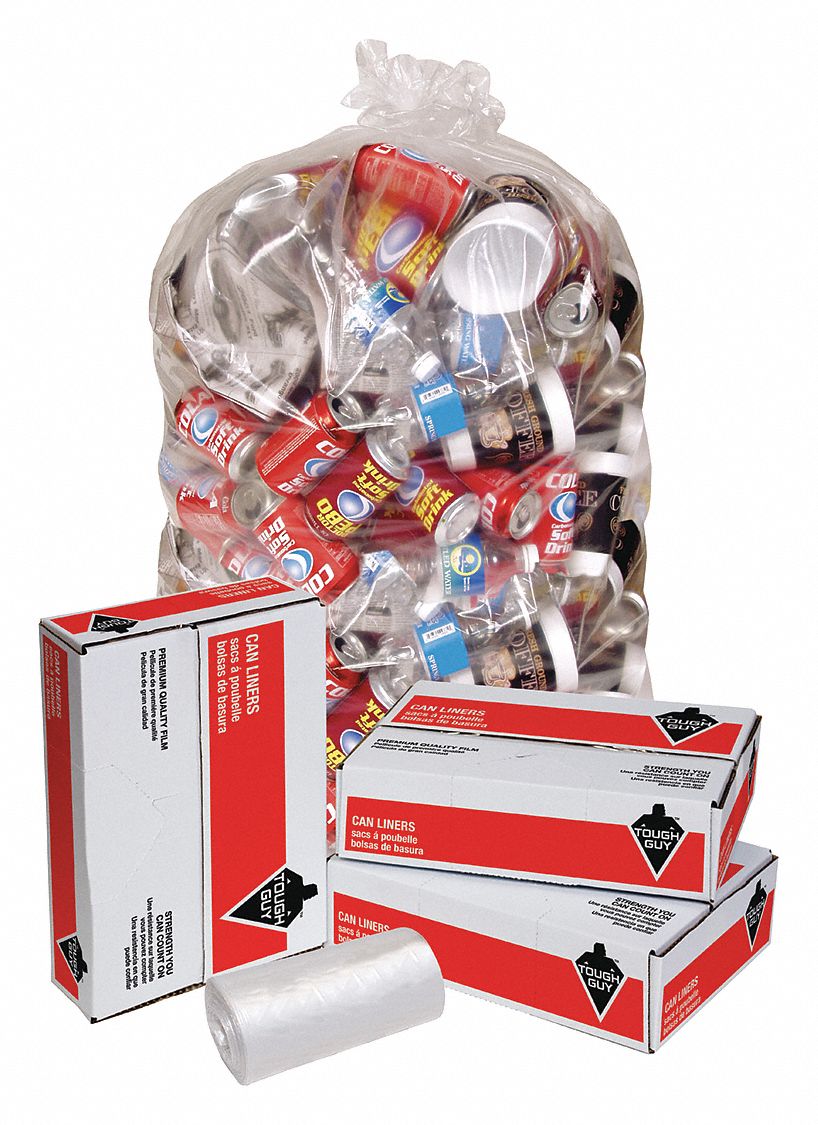 TOUGH GUY Trash Bag, 60 gal, LLDPE, Flat Pack, Clear, PK 50 3CCT8
