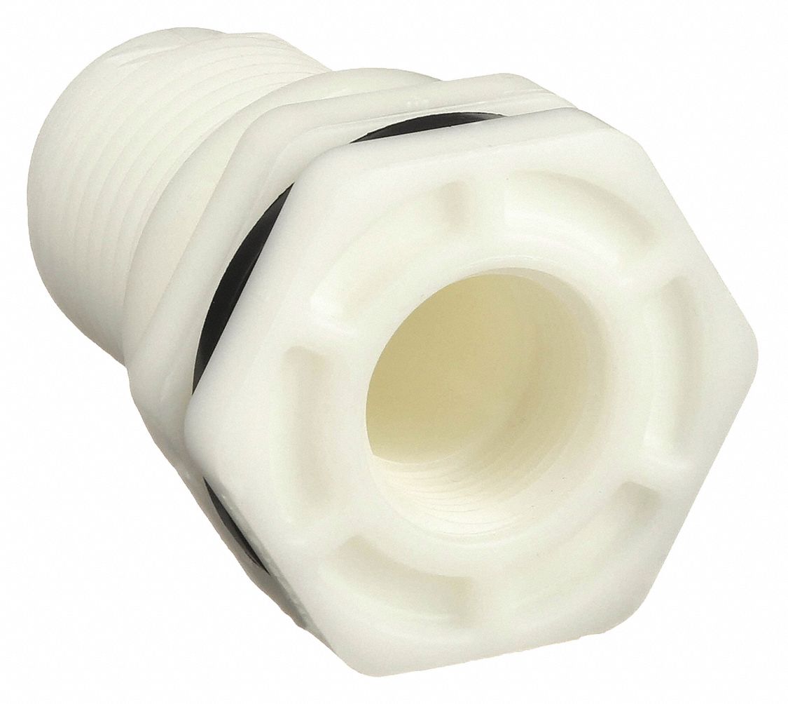 HAYWARD, Polypropylene Body, 2 in Female Threaded Inside Connection, Bulkhead Tank Fitting
