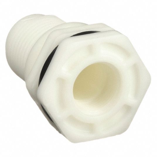 HAYWARD, Polypropylene Body, 1/2 in Female Threaded Inside Connection,  Bulkhead Tank Fitting - 3CDG7