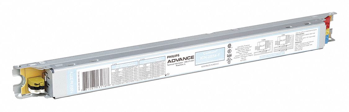 FLUORESCENT BALLAST, T5HO, 120 TO 277V AC, 1 TO 2 BULBS SUPPORTED, 54 W BULB MAX