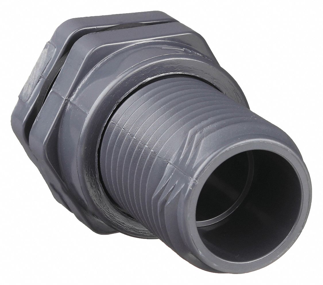 BULKHEAD TANK FITTING: PVC BODY, 1¼ IN FEMALE SOCKET INSIDE CONNECTION, EPDM GASKET