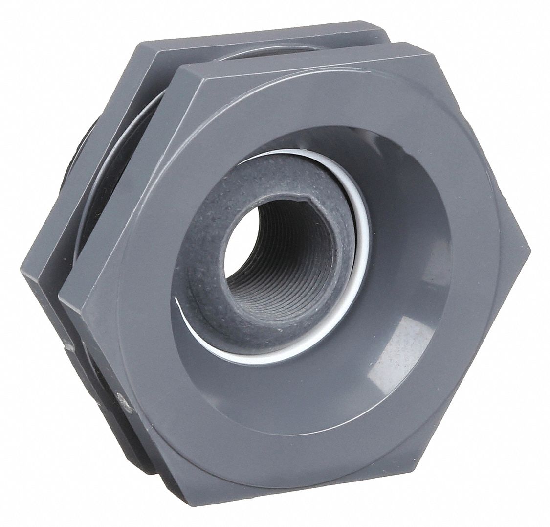HAYWARD, PVC Body, 2 in Female Threaded Inside Connection, Bulkhead Tank Fitting 3CEJ3