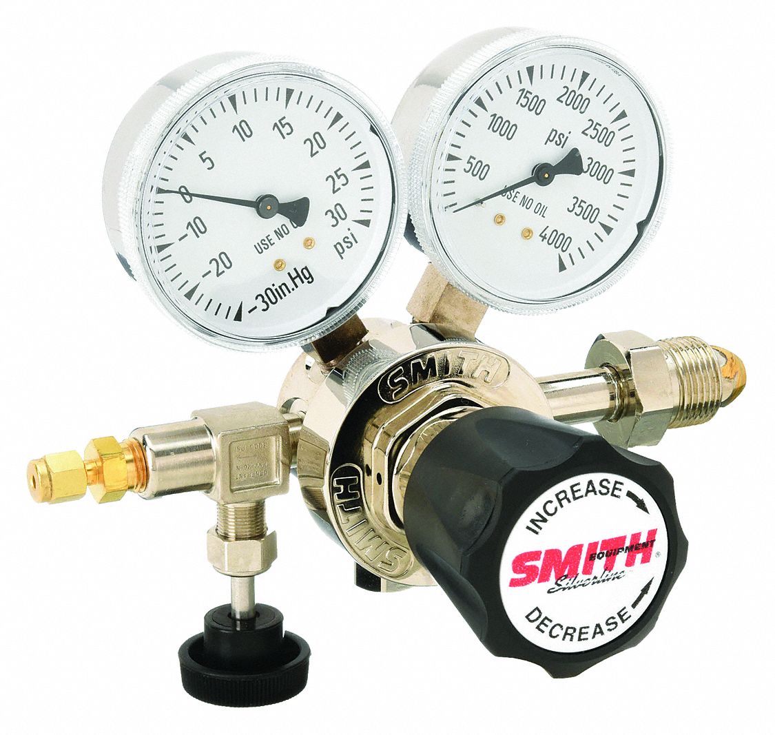 High Purity Gas Regulator: Single Stage, CGA 580 Inlet, 1/8" Tube Outlet, 15 psig