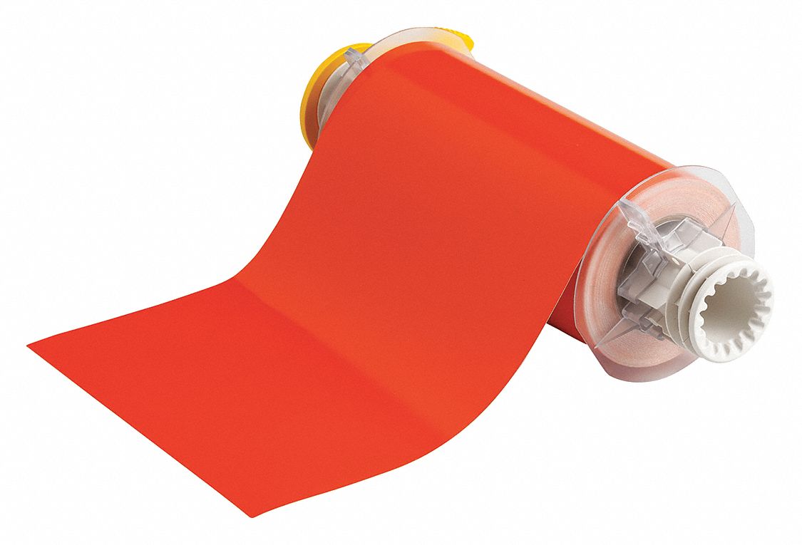 Continuous Label Stock: 7 in x 50 ft, Vinyl, Orange (Gloss), Outdoor