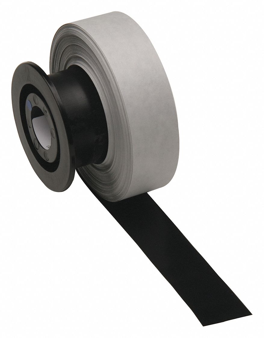 Continuous Label Stock: 1 1/8 in x 110 ft, Vinyl, Black (Gloss), Outdoor