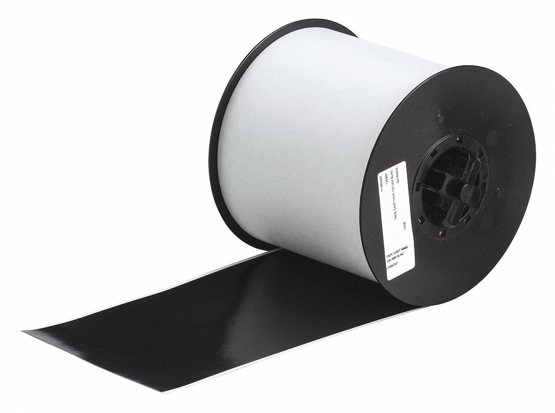Continuous Label Stock: 4 in x 110 ft, Vinyl, Black (Gloss), Indoor/Outdoor