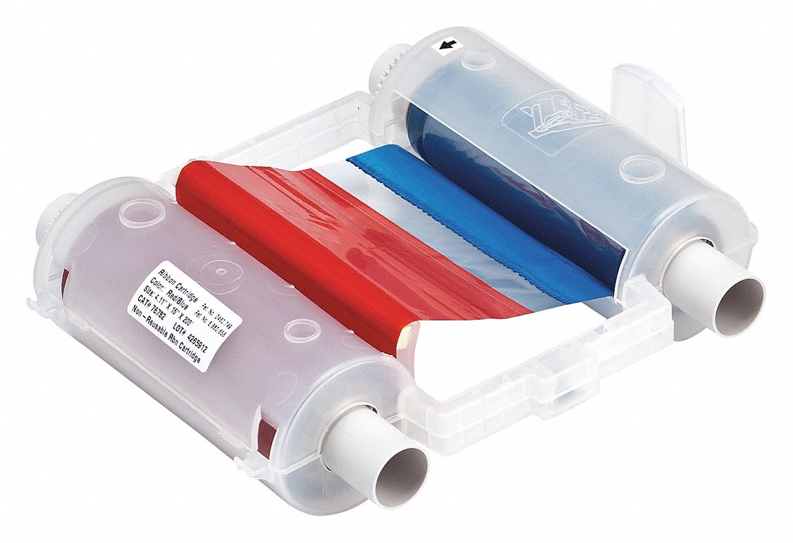 4 5/16 in x 200 ft, Blue/Red, Label Printer Ribbon Cartridge 3CFL976782 Grainger