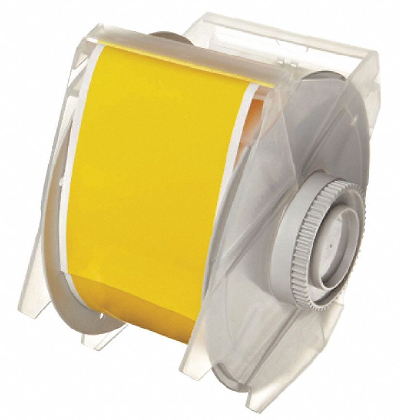 Continuous Label Stock: 2 1/4 in x 50 ft, Plastic, Yellow (Gloss), Outdoor
