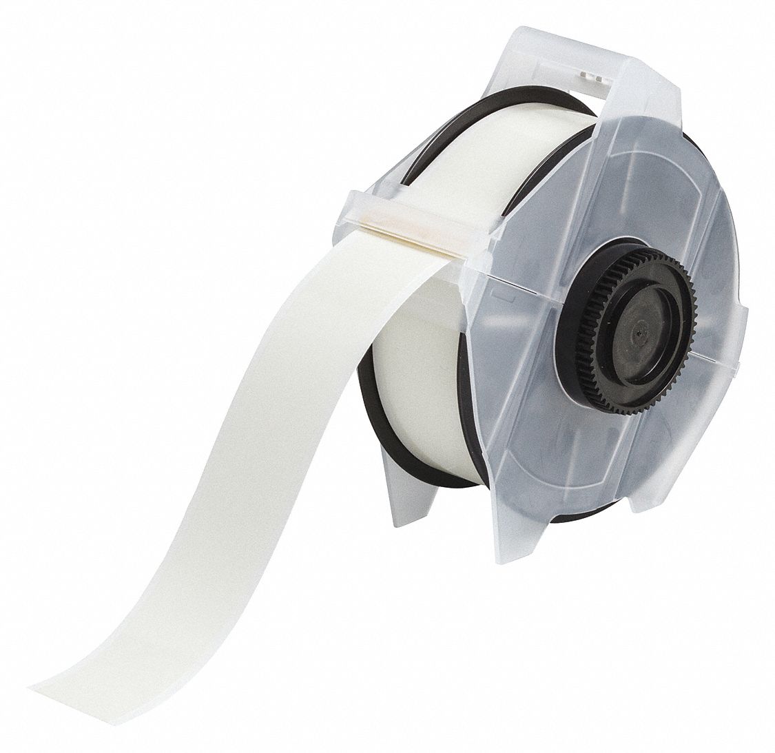 Continuous Label Stock: 1 1/8 in x 100 ft, Vinyl, Clear (Gloss), Outdoor