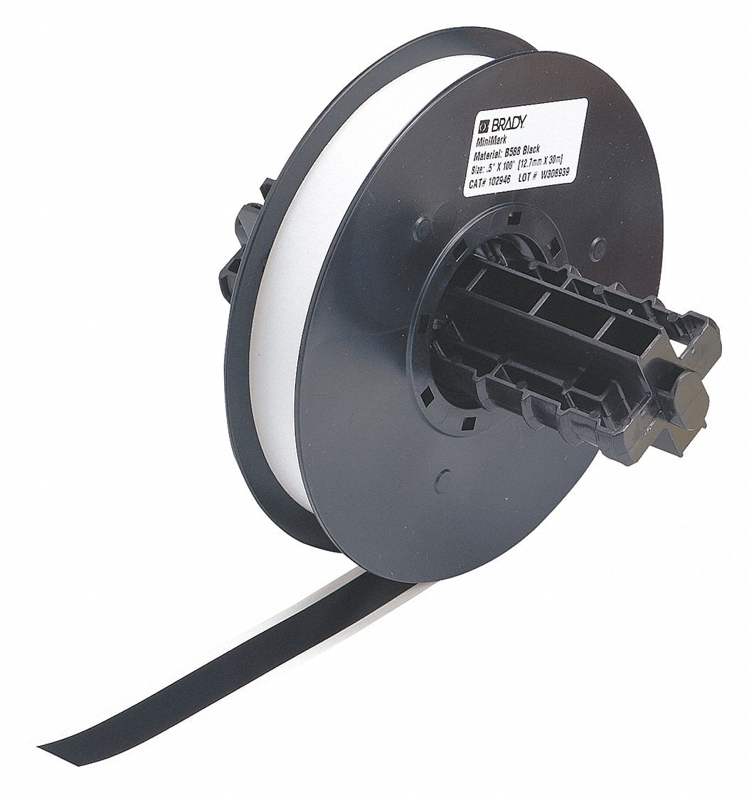 Continuous Label Stock: 1/2 in x 100 ft, Vinyl, Black (Gloss), Outdoor