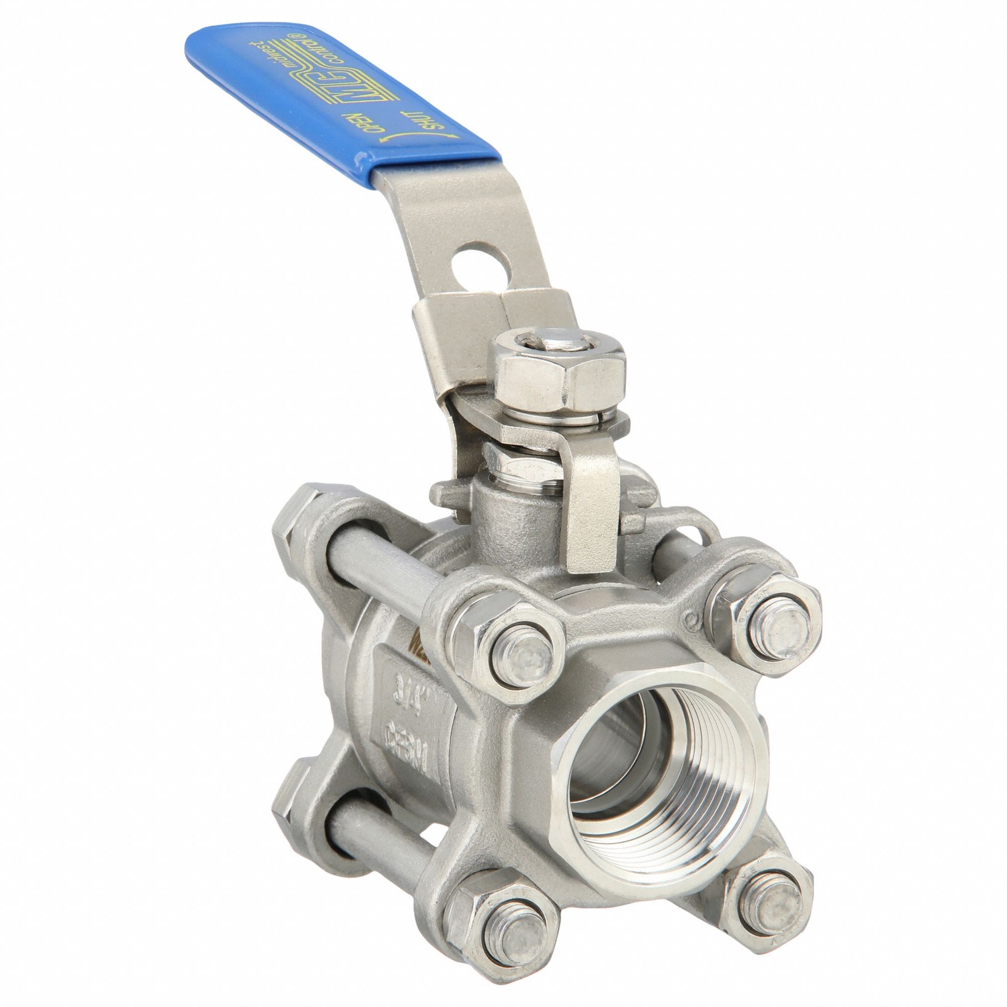 Manual Two-Way Ball Valve: 3/4 in, 316 Stainless Steel, Straight Valve Body, RPTFE