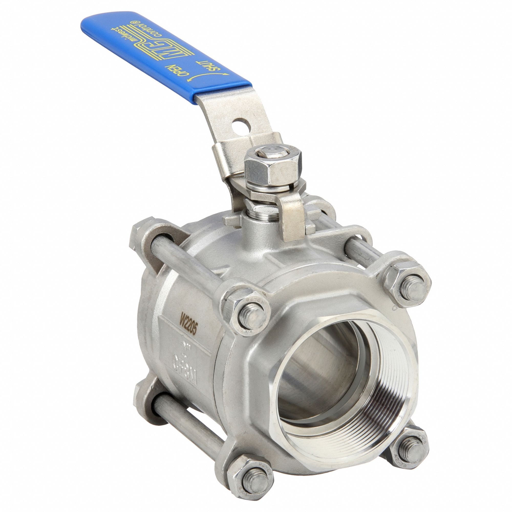 Manual Two-Way Ball Valve: 2 in, 316 Stainless Steel, Straight Valve Body, RPTFE