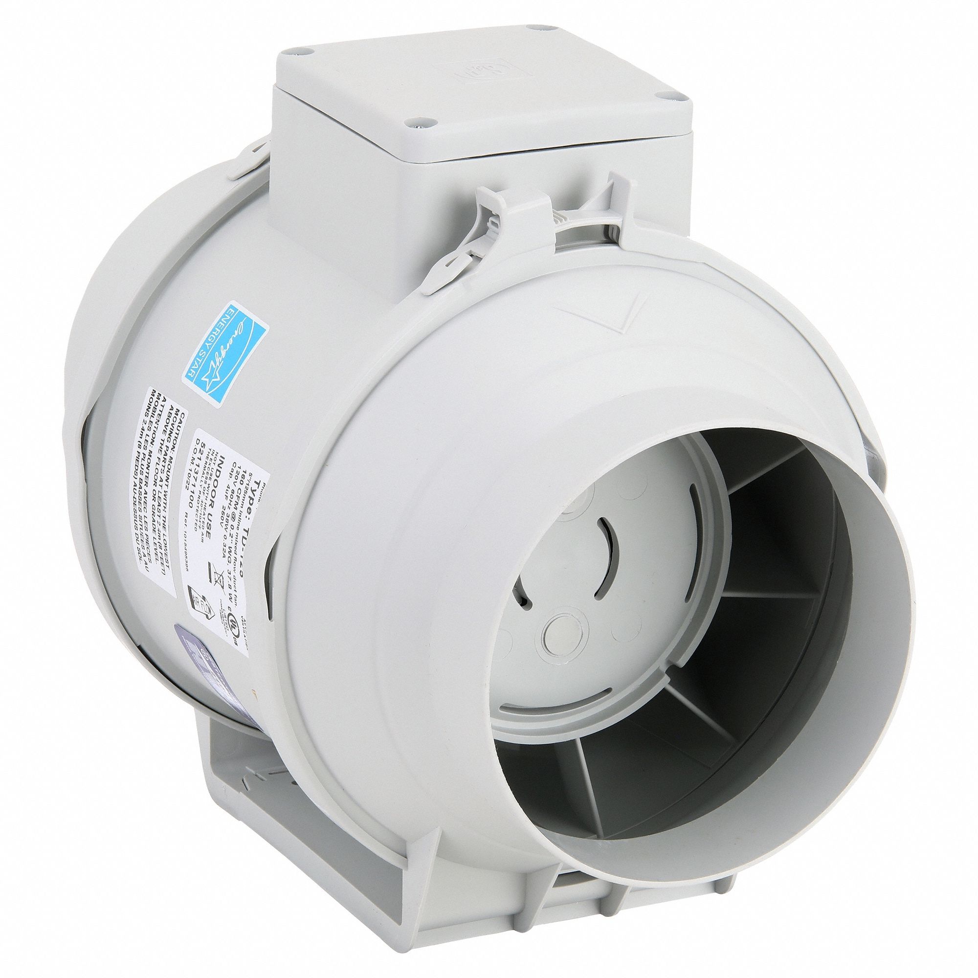 MIXED FLOW DUCT FAN,7-3/8 IN. L,BAL