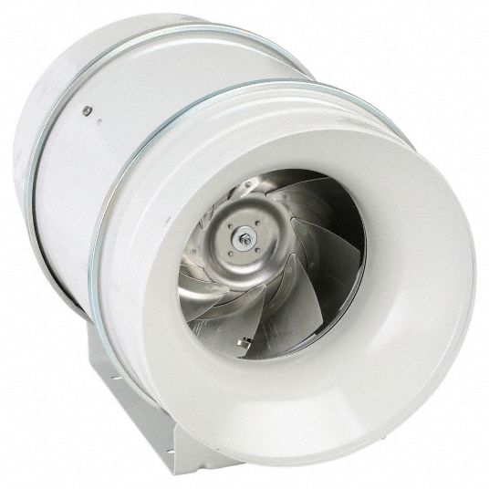 In-Line Duct Fan: 1,050 cfm Max., 12 in Duct, 115 W, 120V AC, 1 Ph, IP44,  Plastic, 750 to 1,500 cfm