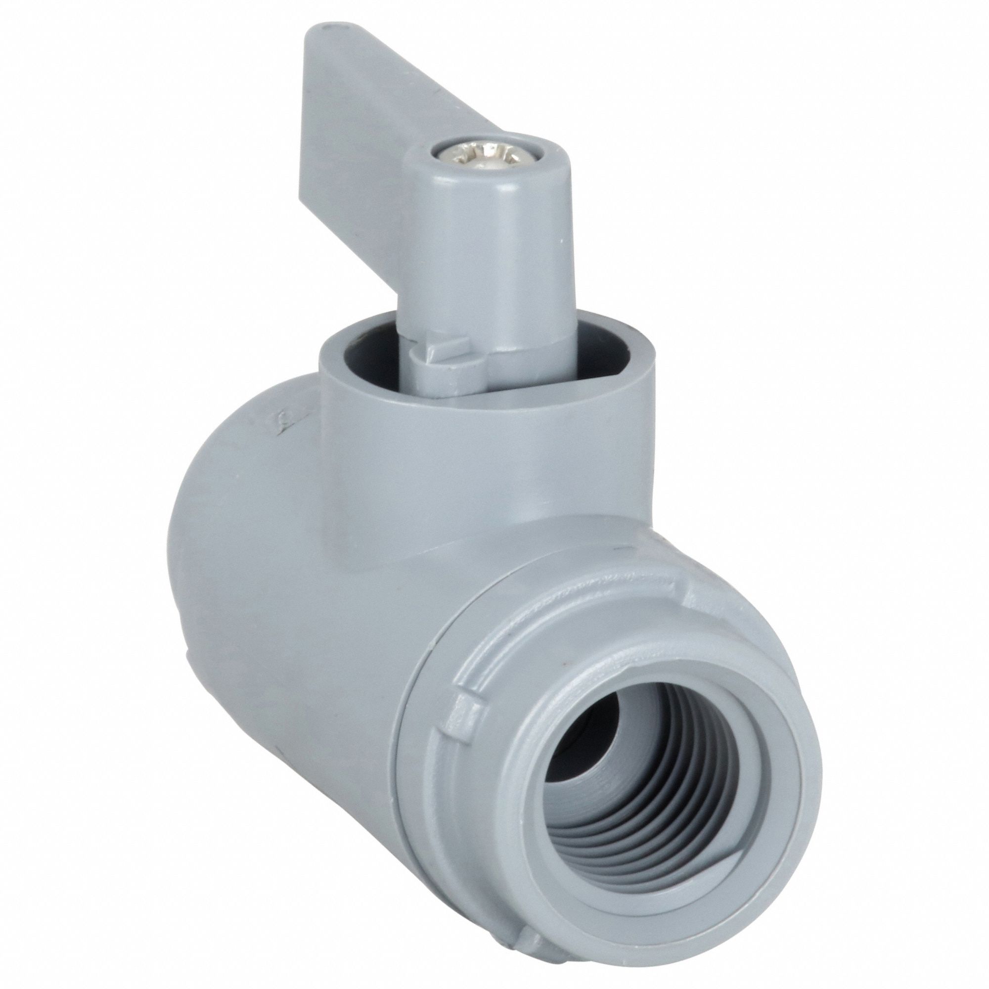 Manual Two-Way Ball Valve: 1/4 in, PVC, Straight, FNPT x FNPT, Full Port Ball Port
