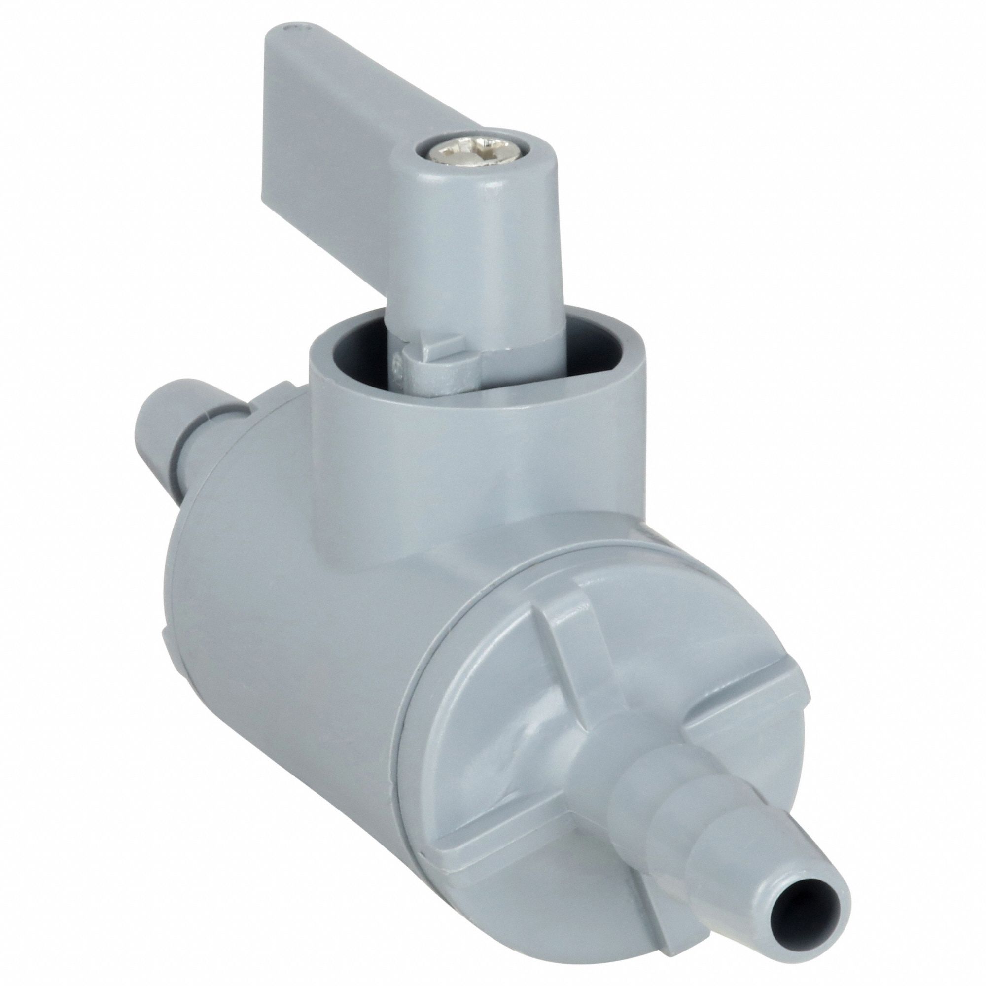 Manual Two-Way Ball Valve: 1/4 in, PVC, Straight, Barb x Barb, Full Port Ball Port