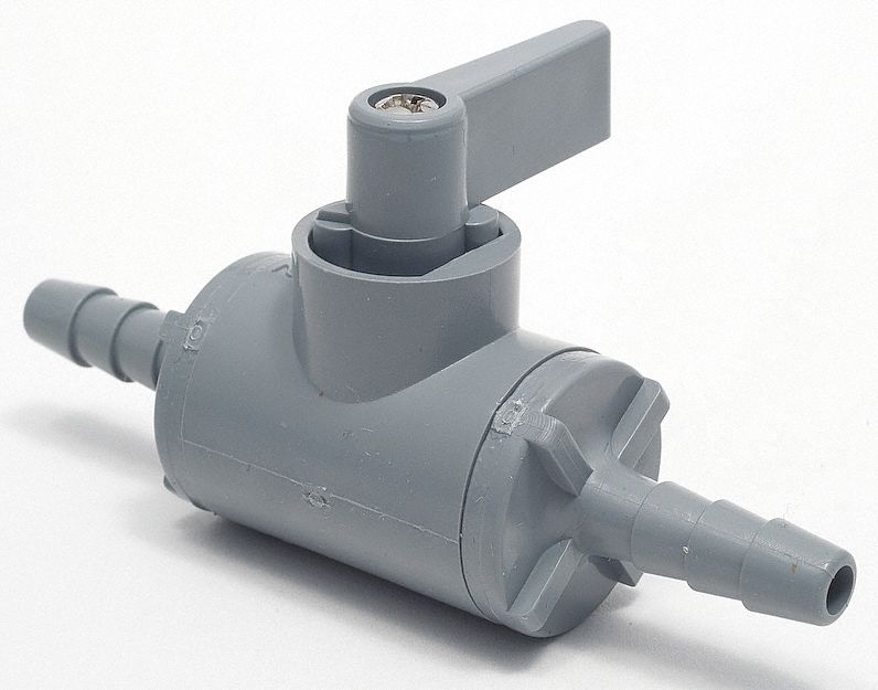 Manual Two-Way Ball Valve: 1/2 in, PVC, Straight, Barb x Barb, Full Port Ball Port