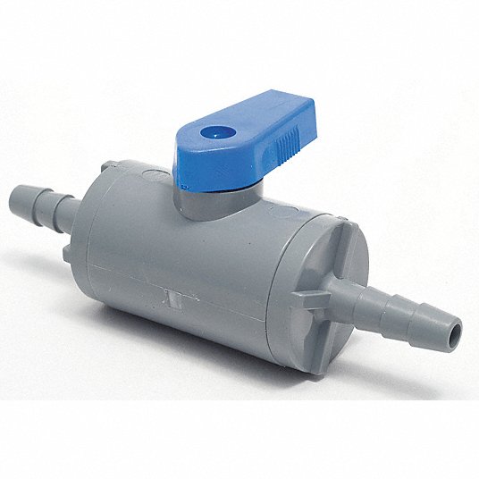 Ball Valve,  PVC,  Inline,  1-Piece,  Pipe Size 1/4 in,  Connection Type Barb x Barb