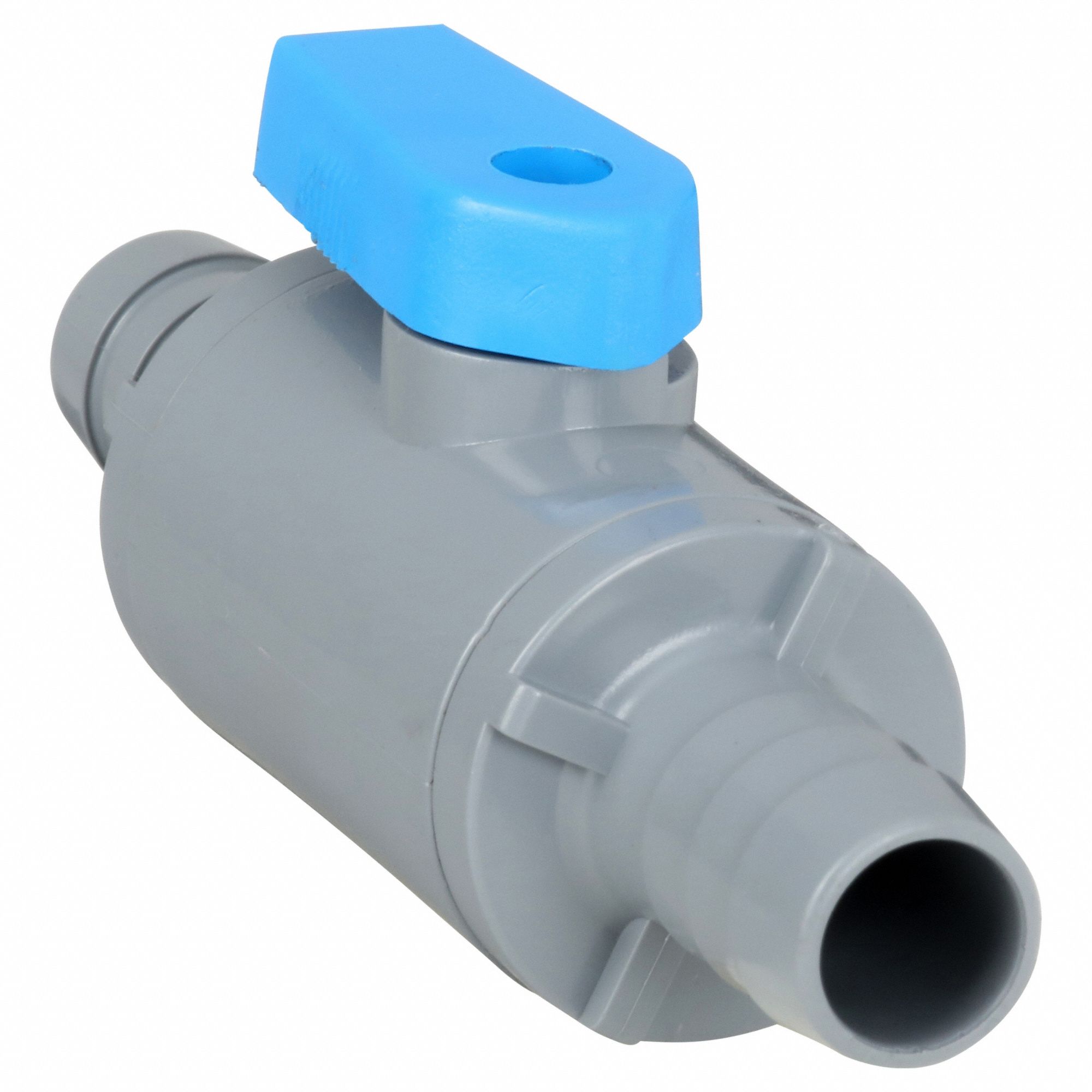 Manual Two-Way Ball Valve: 1/2 in, PVC, Straight, Barb x Barb, Full Port Ball Port