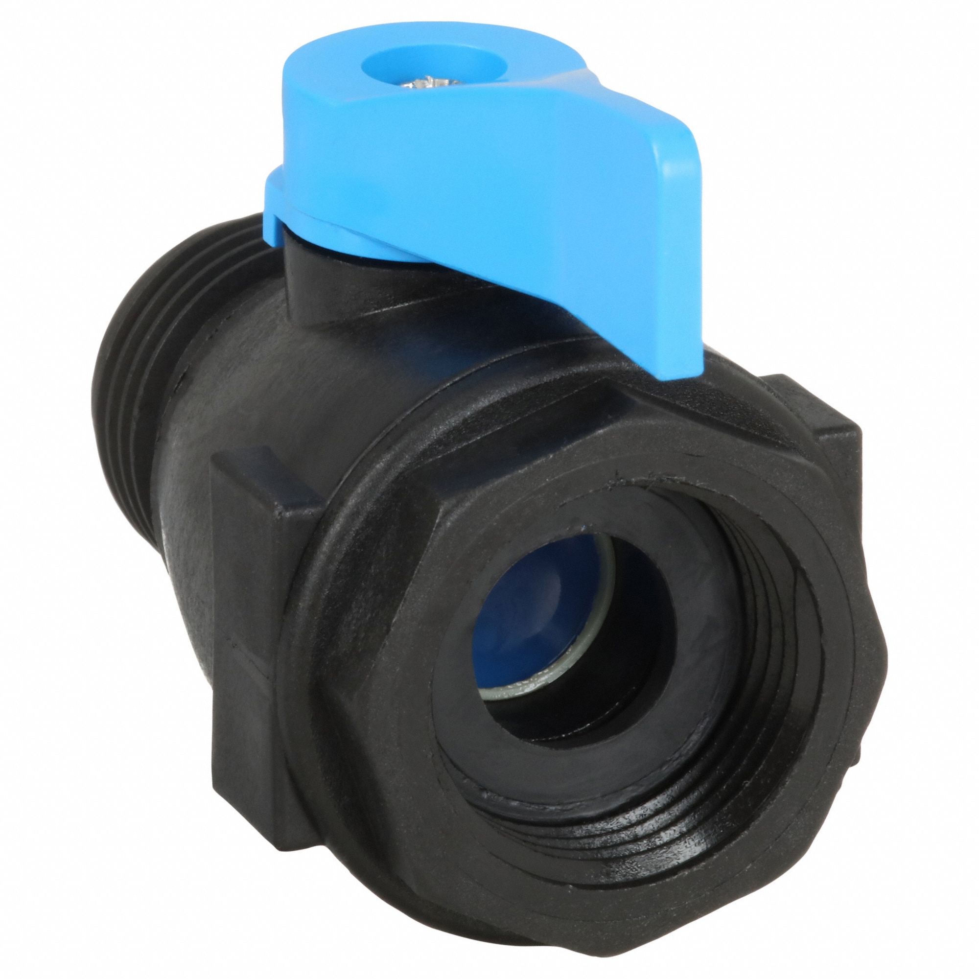 Manual Two-Way Ball Valve: 3/4 in, PVC, Straight, FGHT x MGHT, Full Port Ball Port