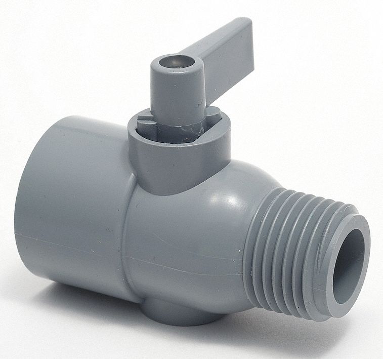 GRAINGER APPROVED Ball Valve, PVC, Inline, 1-Piece, Pipe Size 1/2 in