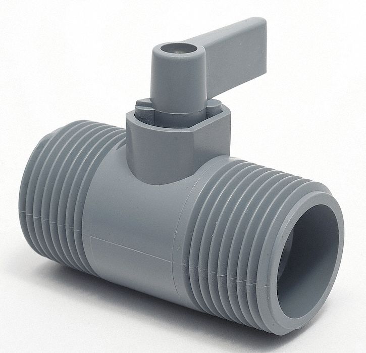 GRAINGER APPROVED Ball Valve, PVC, Inline, 1Piece, Pipe Size 3/4 in, Connection Type MNPT x