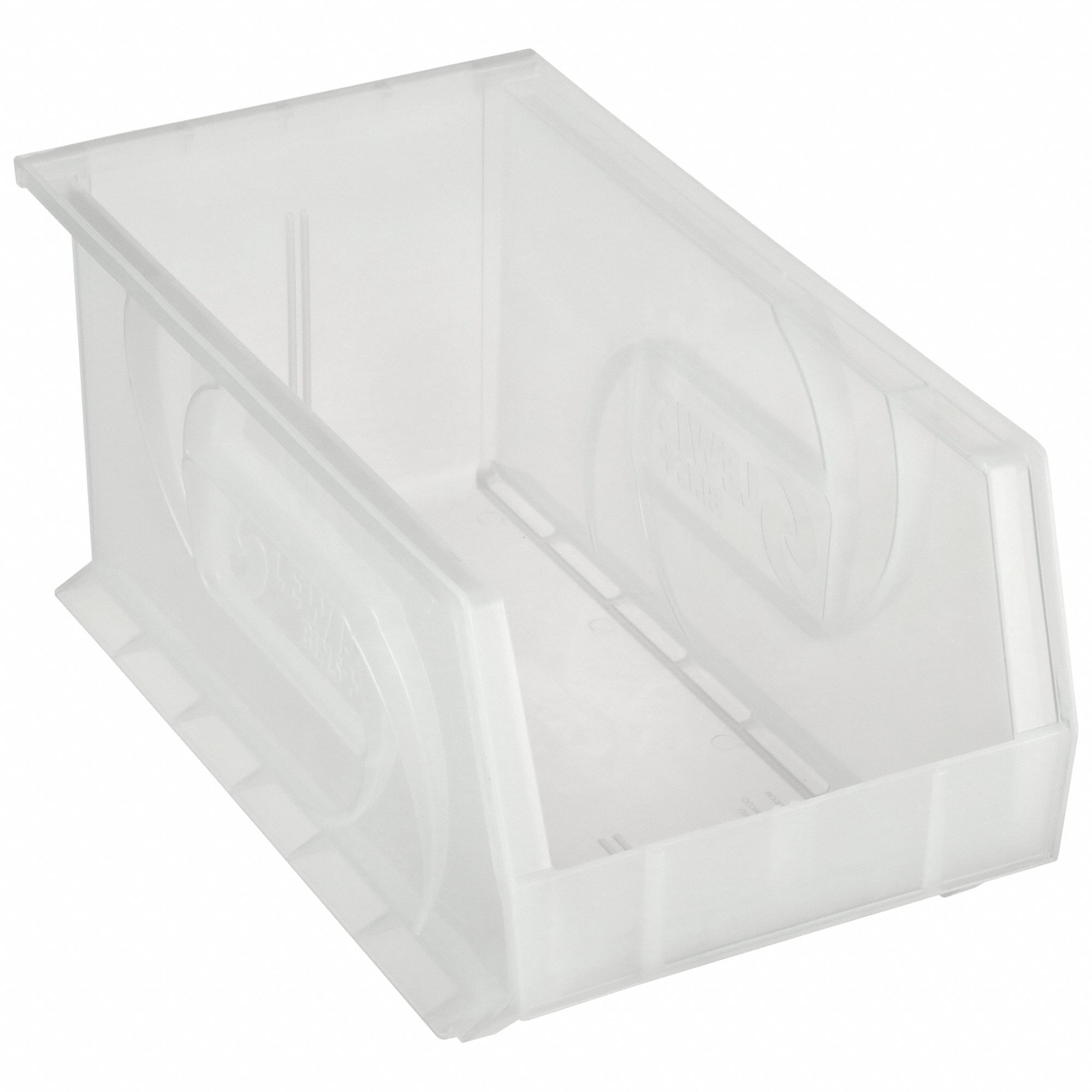 HANG AND STACK BIN, 8¼ IN X 14¾ IN X 7 IN, CLEAR, LABEL HOLDERS, 40 LB LOAD CAPACITY