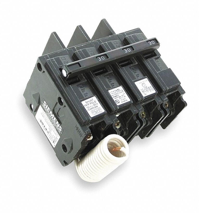 Miniature Circuit Breaker: 50 A Amps, 240V AC, 3 Poles, Shunt Trip