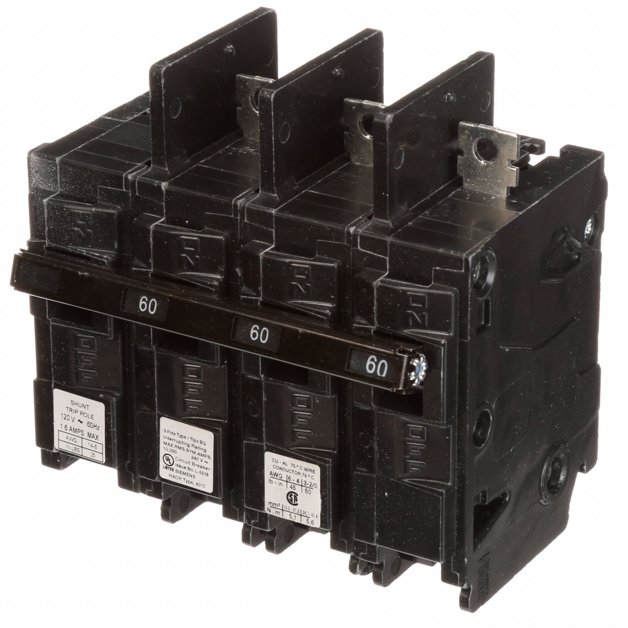 SIEMENS Miniature Circuit Breaker 60 A Amps, 240V AC, Three Phase