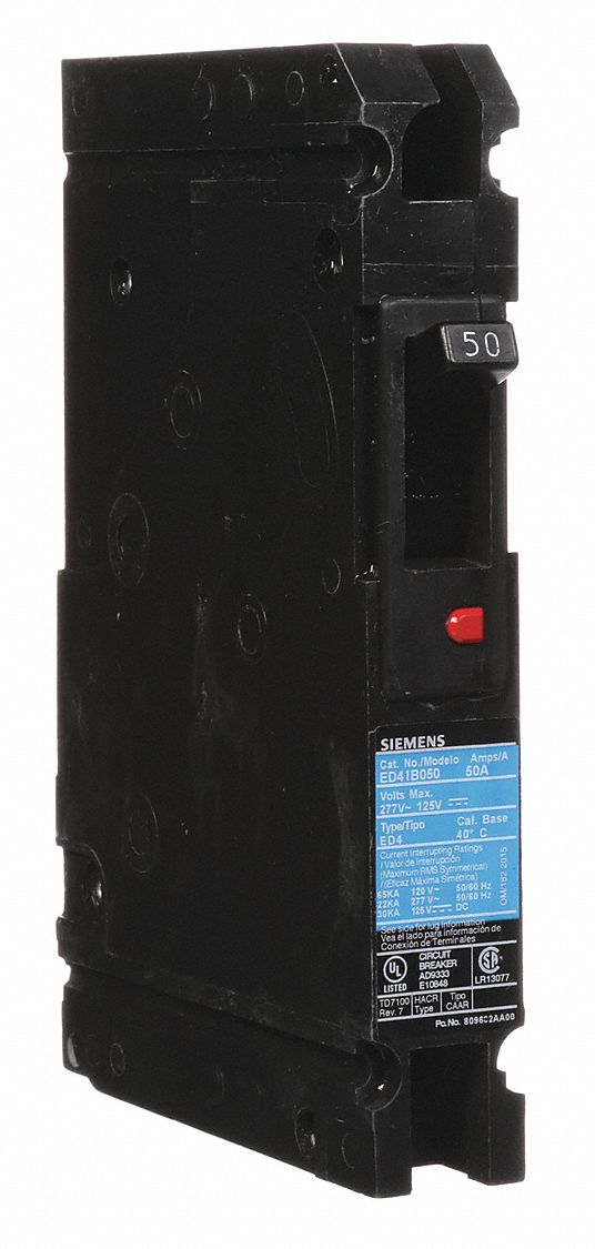 Molded Case Circuit Breaker: 50 A Amps, 22kA at 277V AC, Fixed, Load Side Lug, Any