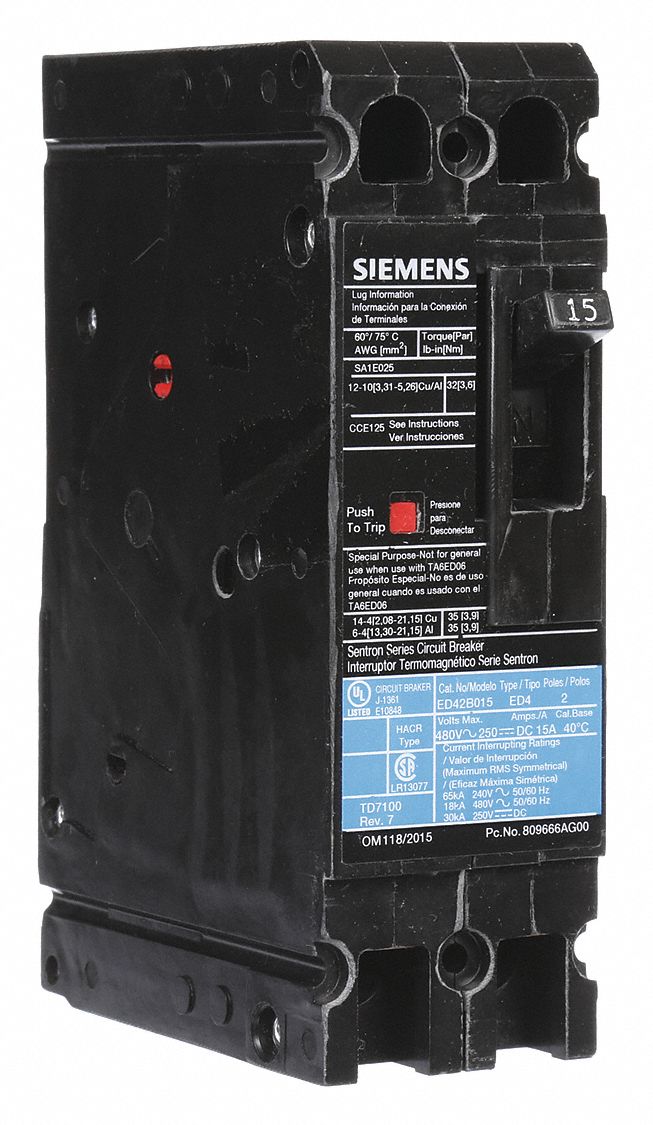 Molded Case Circuit Breaker: 15 A Amps, 18kA at 480V AC, Fixed, Load Side Lug, Any