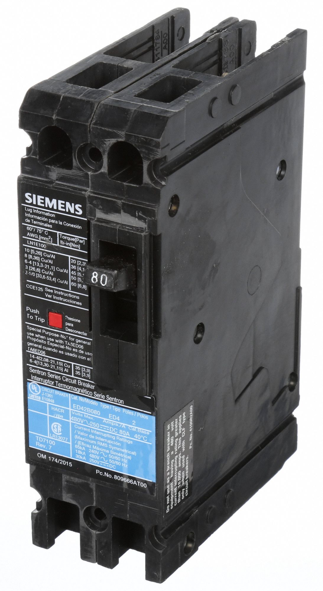 SIEMENS Molded Case Circuit Breaker: 80 A Amps, 18kA At 480V AC, Fixed ...