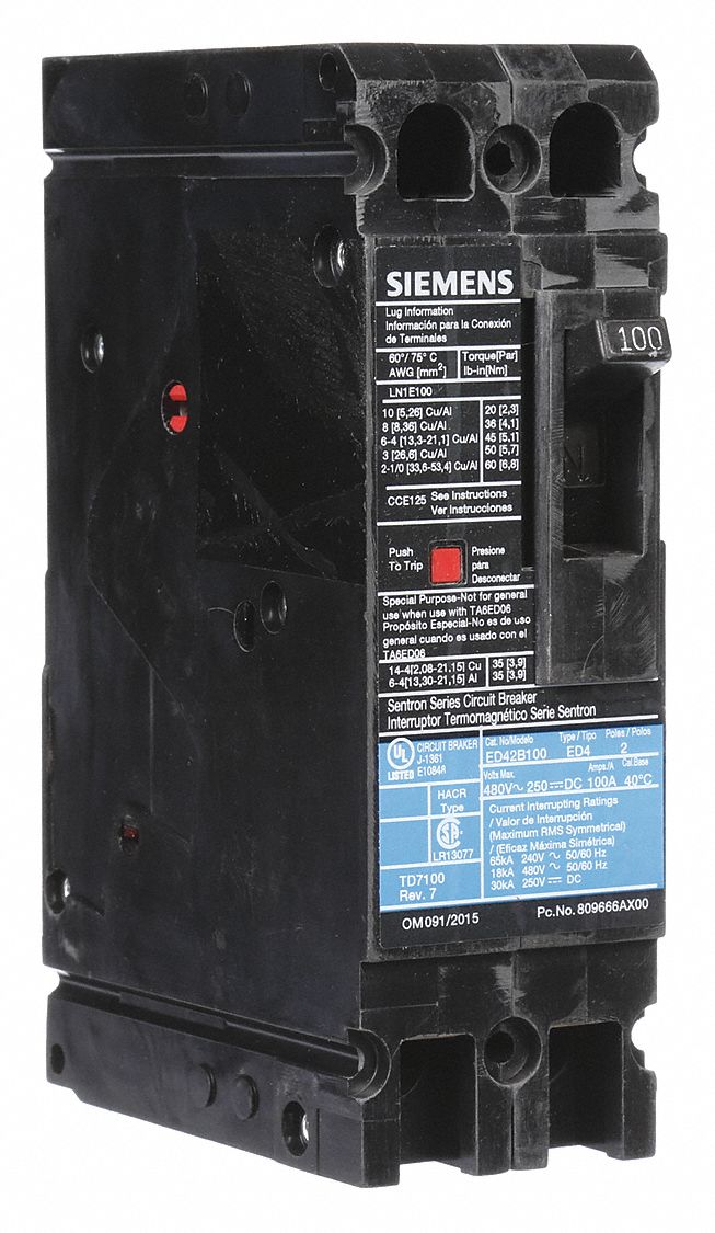 Molded Case Circuit Breaker: 100 A Amps, 18kA at 480V AC, Fixed, Load Side Lug, Any