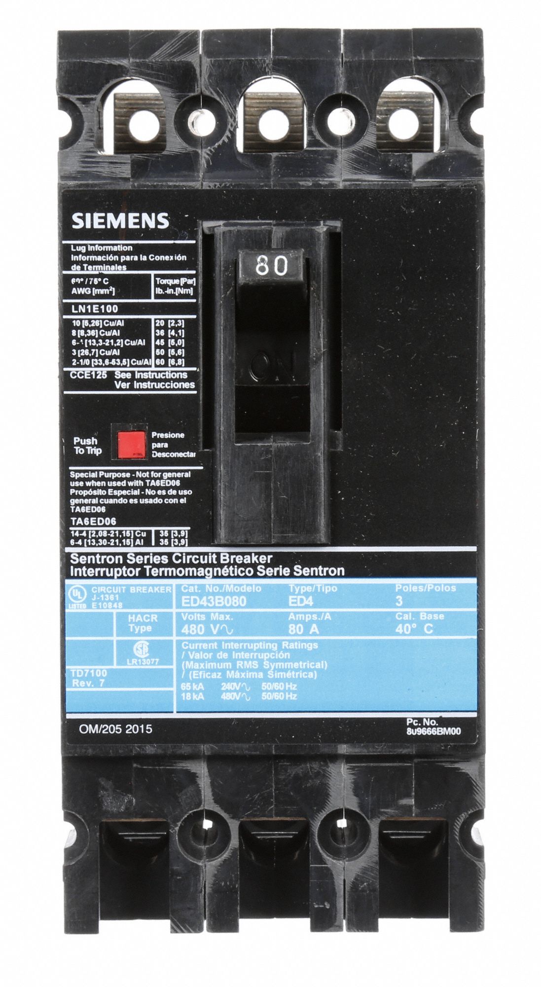Details about   I-T-E 3 Pole Circuit Breaker HE43B080 Siemens 80 Amp VAC 480 