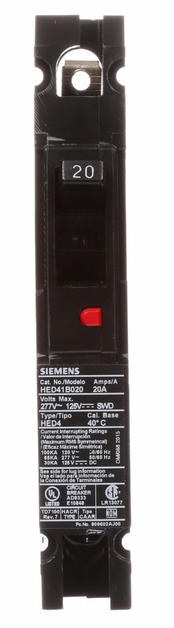 Siemens Molded Case Circuit Breaker 20 A Amps 65ka At 277v Ac Fixed