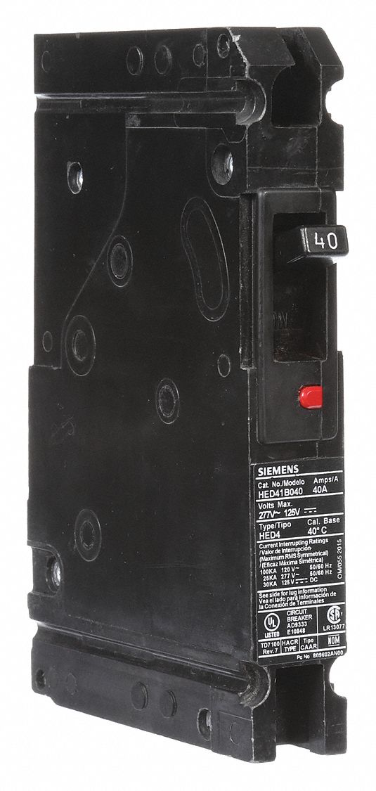 Molded Case Circuit Breaker: 40 A Amps, 25kA at 277V AC, Fixed, Load Side Lug, Any