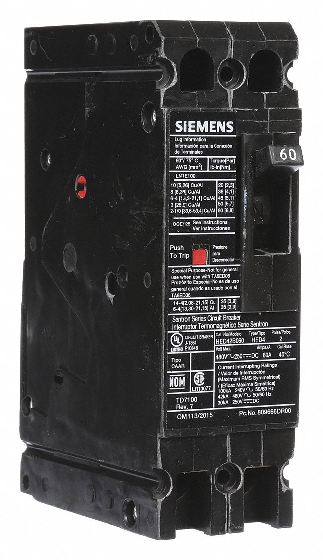 Molded Case Circuit Breaker: 60 A Amps, 42kA at 480V AC, Fixed, Load Side Lug, Any