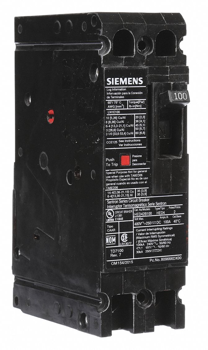 SIEMENS, 100 A Amps, 42kA At 480V AC, Molded Case Circuit Breaker ...