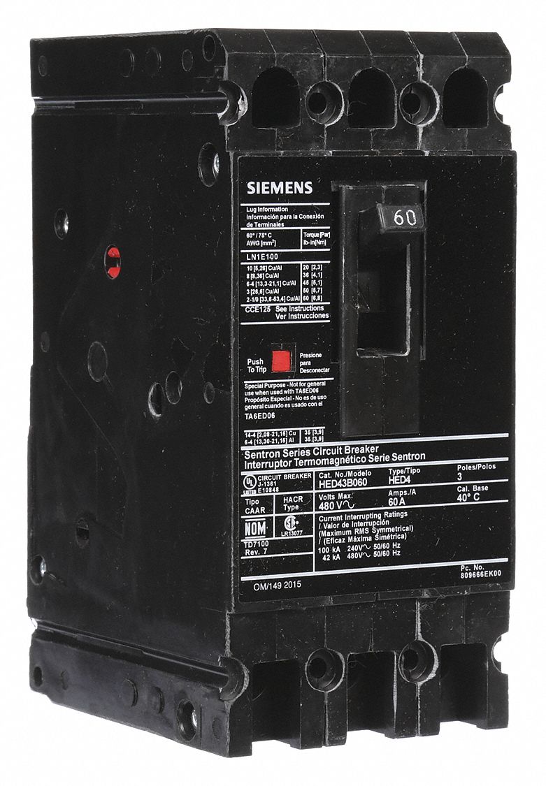 Molded Case Circuit Breaker: 60 A Amps, 42kA at 480V AC, Fixed, Load Side Lug, ABC