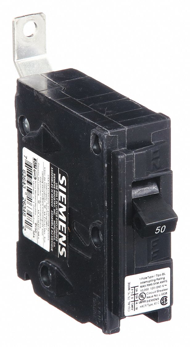 Miniature Circuit Breaker: 50 A Amps, 120/240V AC, 1 Poles, Std