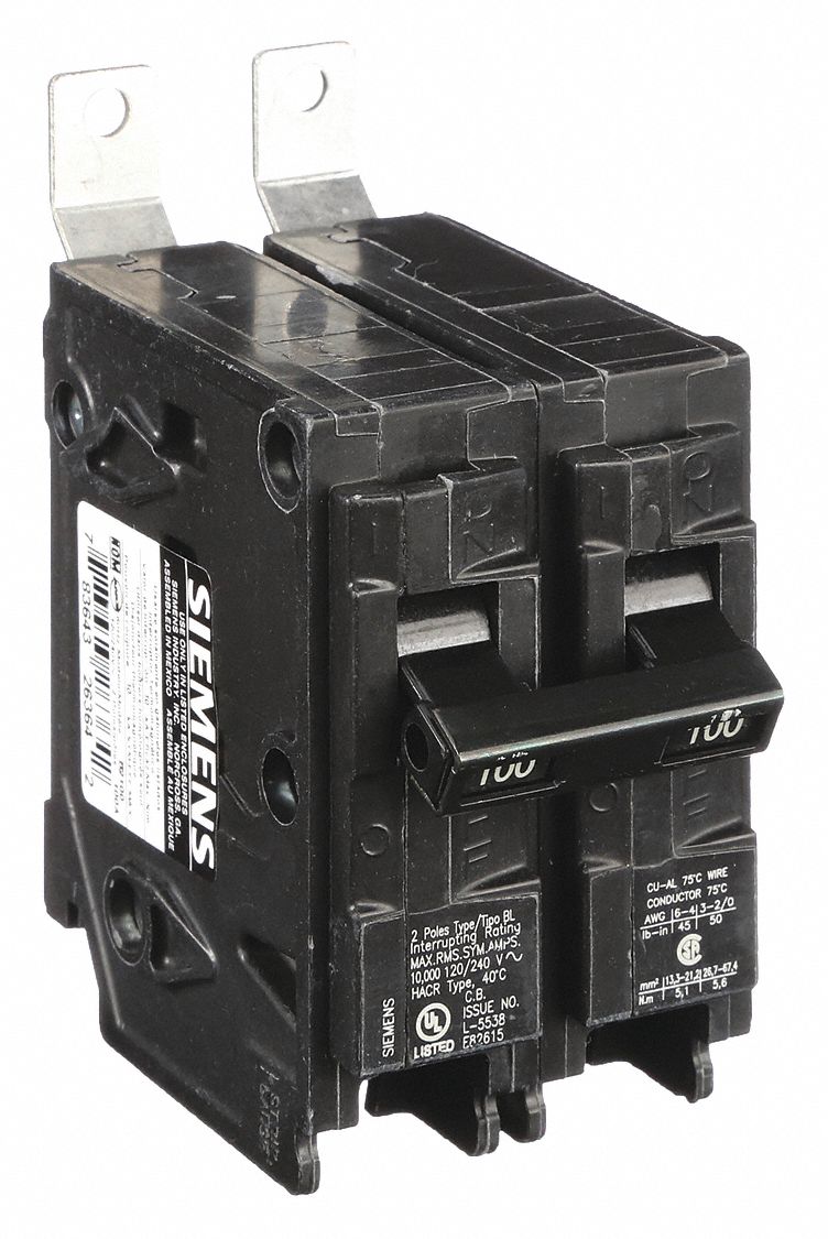 Miniature Circuit Breaker: 100 A Amps, 120/240V AC, 2 Poles, Std