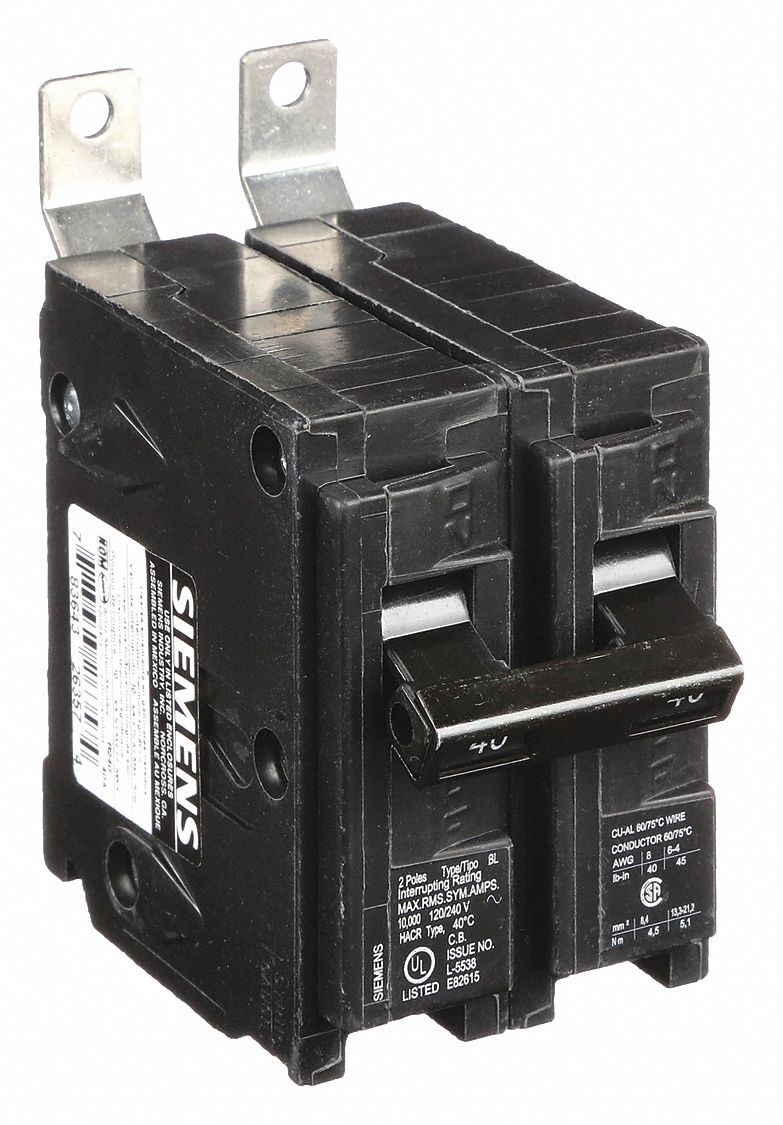 Miniature Circuit Breaker: 40 A Amps, 120/240V AC, 2 Poles, Std