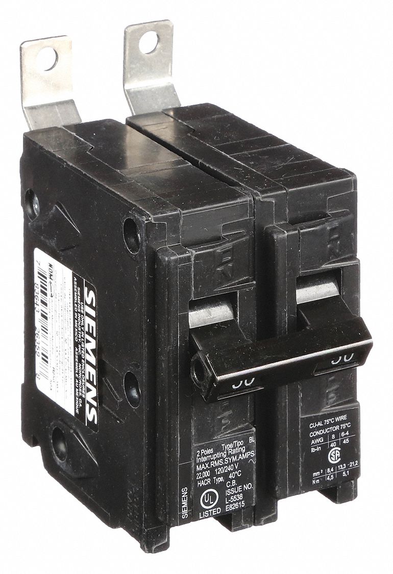 Miniature Circuit Breaker: 50 A Amps, 120/240V AC, 2 Poles, Std