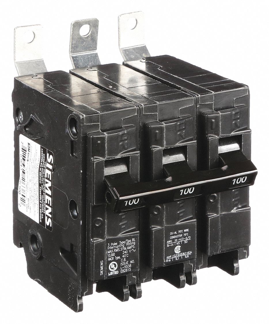 Miniature Circuit Breaker: 100 A Amps, 240V AC, 3 Poles, Std