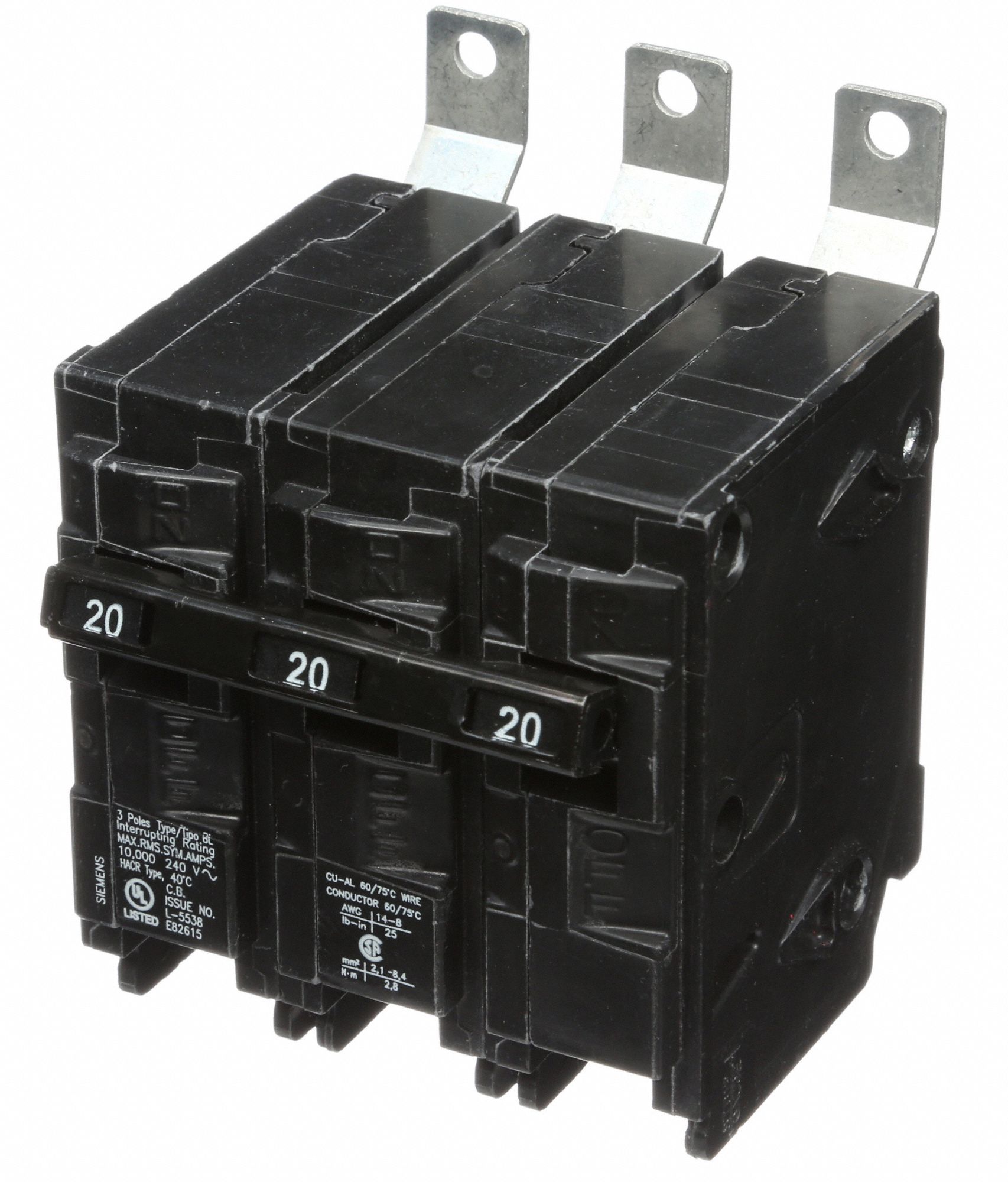 SIEMENS Miniature Circuit Breaker 20 A Amps, 240V AC, Three Phase