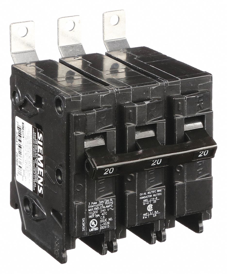 Miniature Circuit Breaker: 20 A Amps, 240V AC, 3 Poles, Std