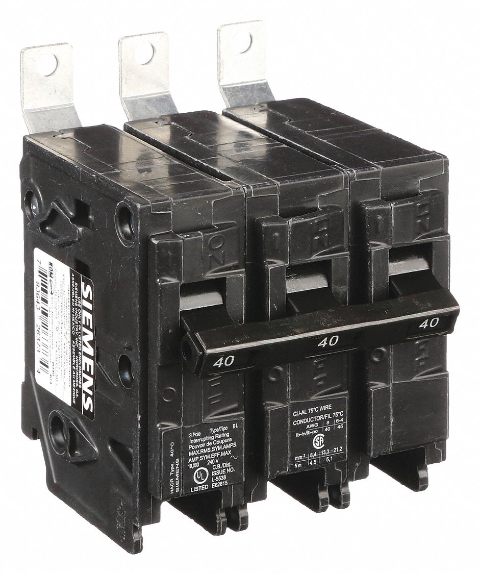 Miniature Circuit Breaker: 40 A Amps, 240V AC, 3 Poles, Std