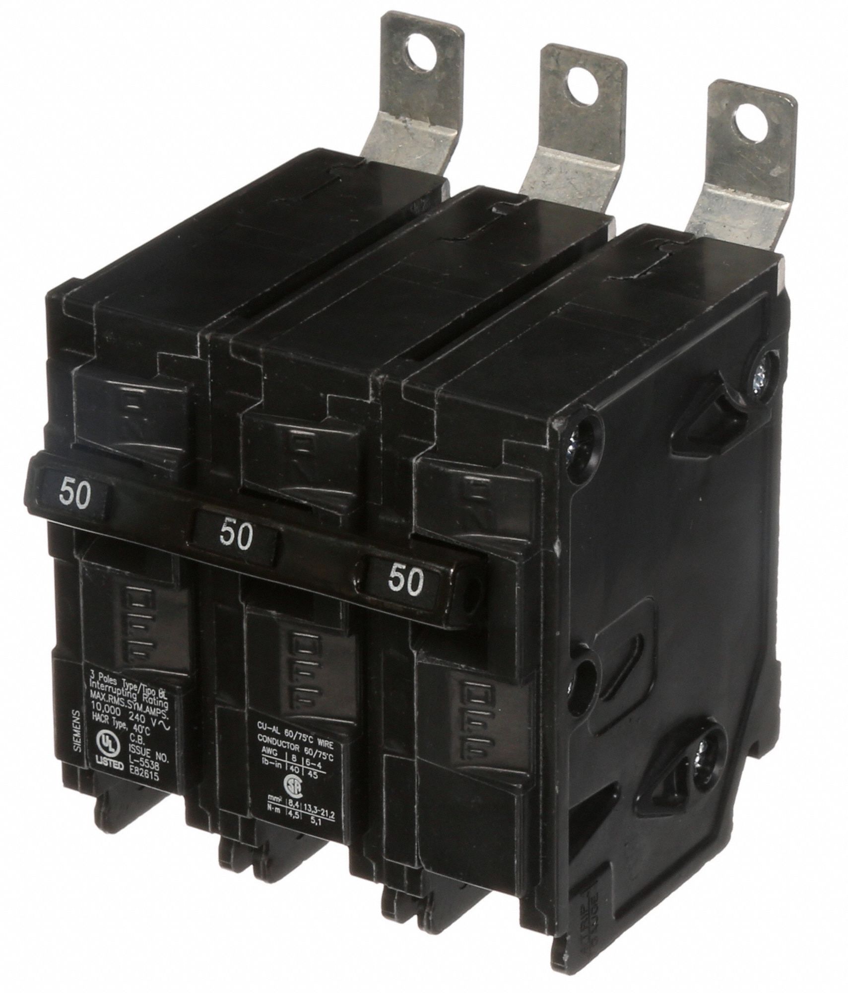 Miniature Circuit Breaker: 50 A Amps, 240V AC, 3 Poles, Std